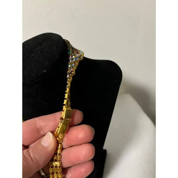 Vintage 70's Necklace Multicolor Aurora Borealis Crystals Gold Tone Stunning - Picture 4 of 7